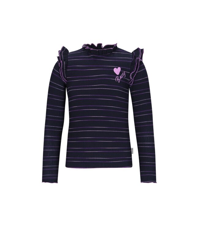 B.Nosy winter top meisjes - navy blauw/paars - Tonya - ruffles - gestreept