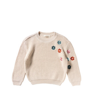 Your wishes winter sweater meisjes - grijs - geborduurde bloemen