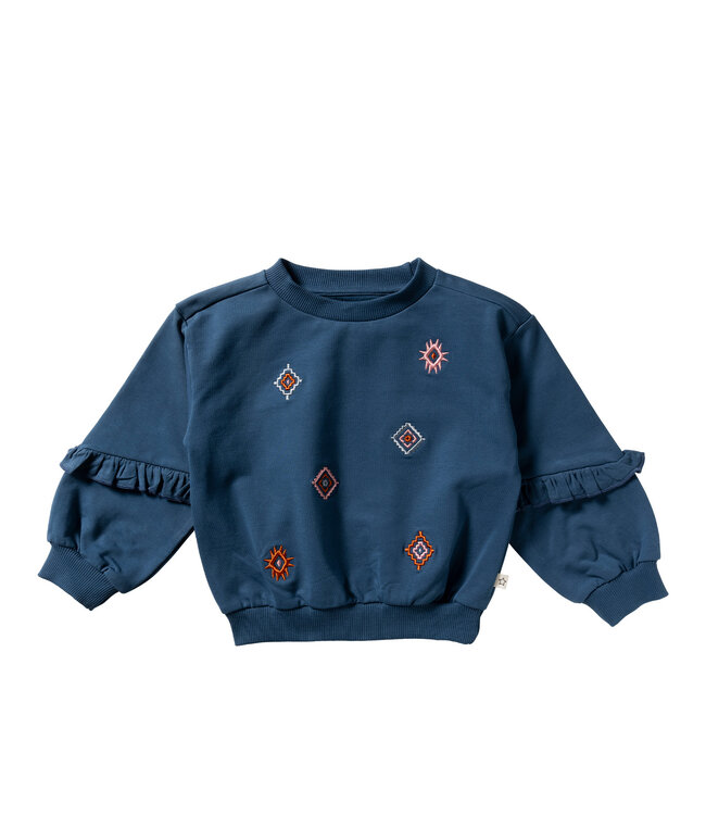 Your wishes winter sweater meisjes - blauw - ruffle op mouw, gebreid