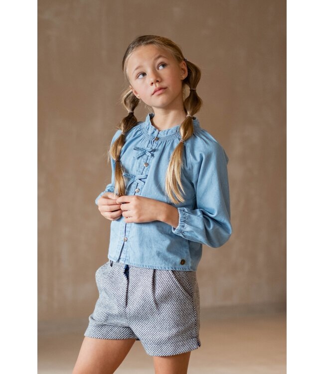 Like Flo winter blouse meisjes - blauw - Chei - chambrey - nep strik sluiting