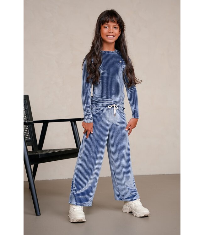 Like Flo winter velvet wide leg broek meisjes - blauw - Fem