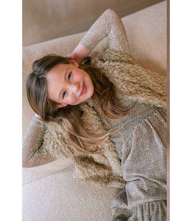 Like Flo winter mesh midi jurk meisjes - zand - Mae - AOP