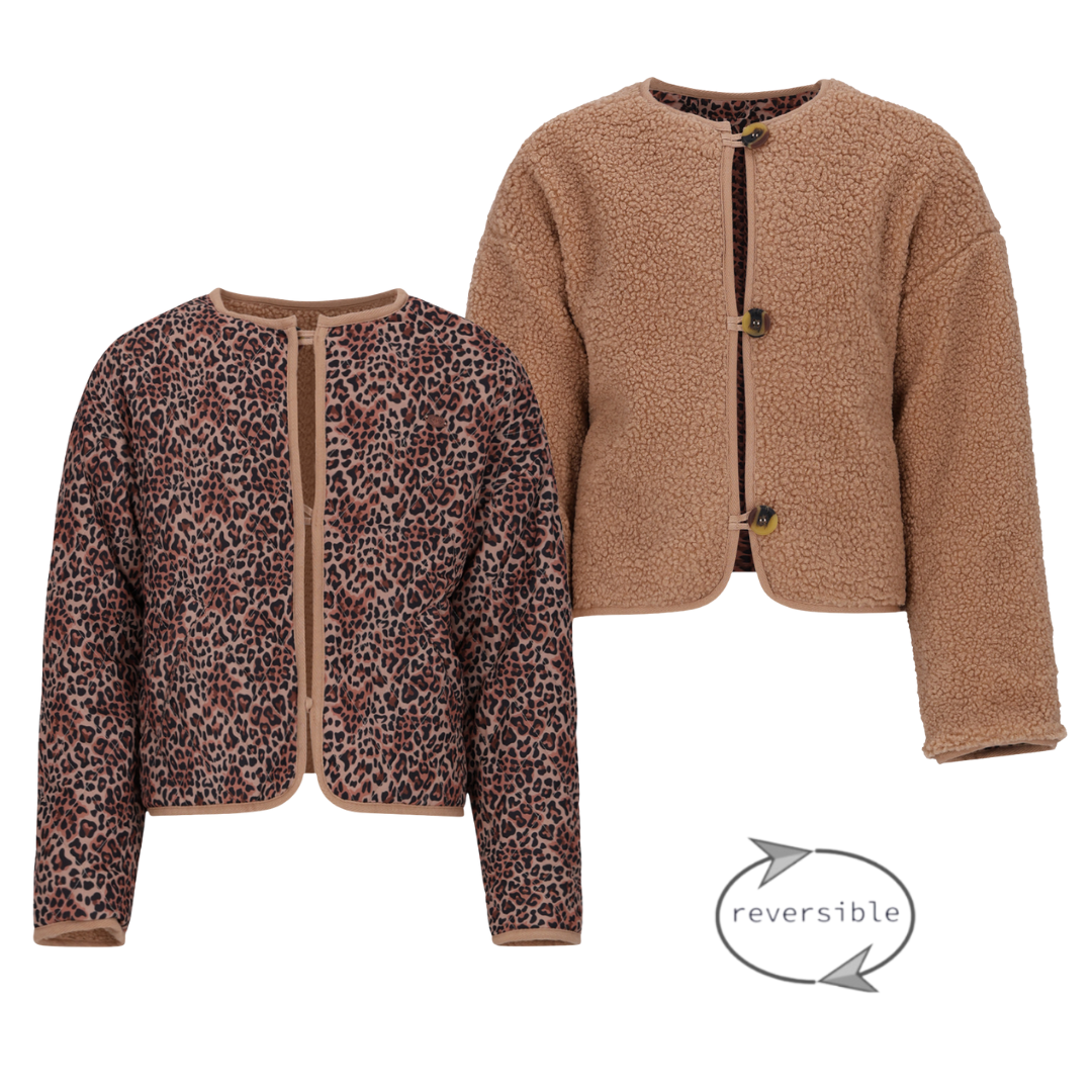 NoBell winter jasje meisjes - bruin - Dimo - reversible , animal AOP afbeelding