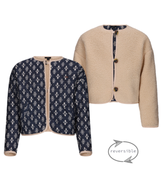NoBell winter jasje meisjes - navy blauw - Dimo - omkeerbaar, aztec AOP