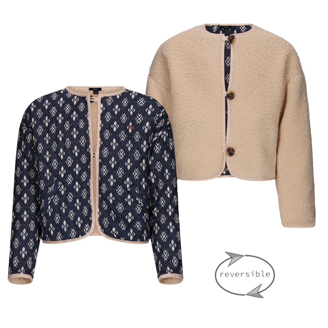 NoBell winter jasje meisjes - navy blauw - Dimo - omkeerbaar, aztec AOP afbeelding