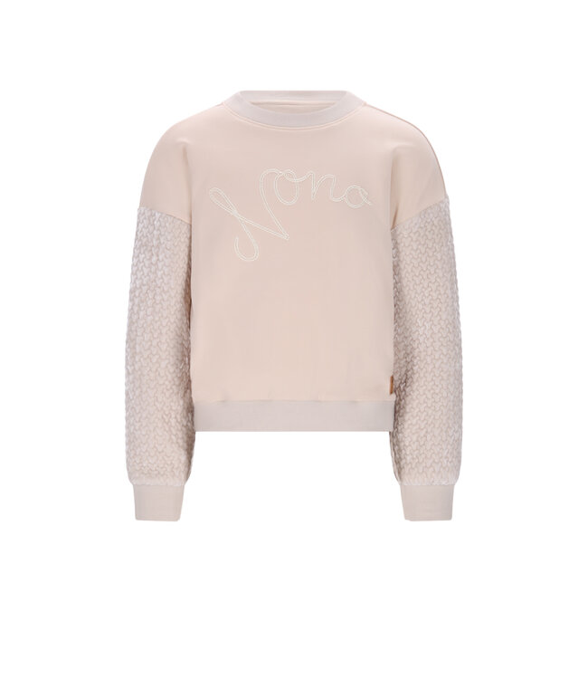 NoNo winter sweater meisjes - ivoor - Konono - vevet contrast mouwen