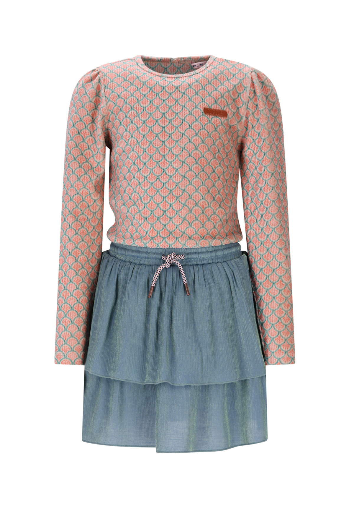 NoNo winter combi jurk meisjes - groen - Moran - AOP rib jersey top + plisse rok afbeelding