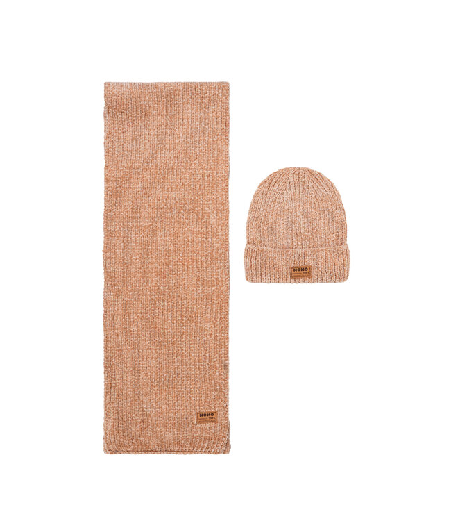 NoNo winter sjaal + muts set meisjes - bruin - Rana - chanille, gebreid