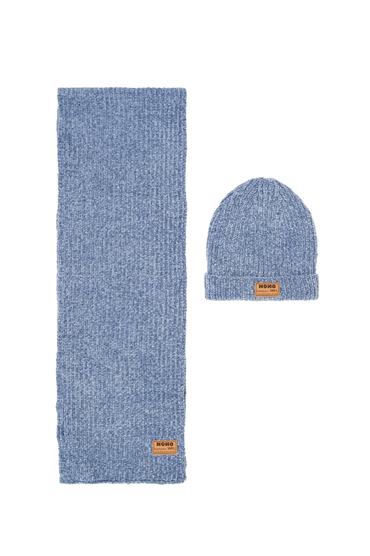 NoNo winter sjaal + muts set meisjes - blauw - Rana - chanille, gebreid, animal afbeelding