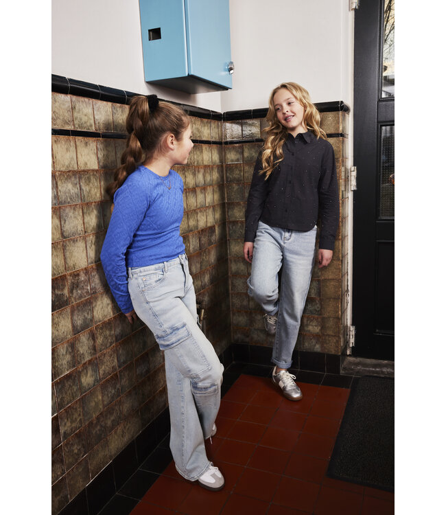 Indian Blue Jeans Winter t-shirt meisjes - blauw - longsleeve/logo/Jacquard