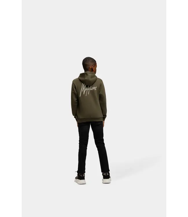 Malelions winter hoodie jongens - groen/beige - signature, gestreept