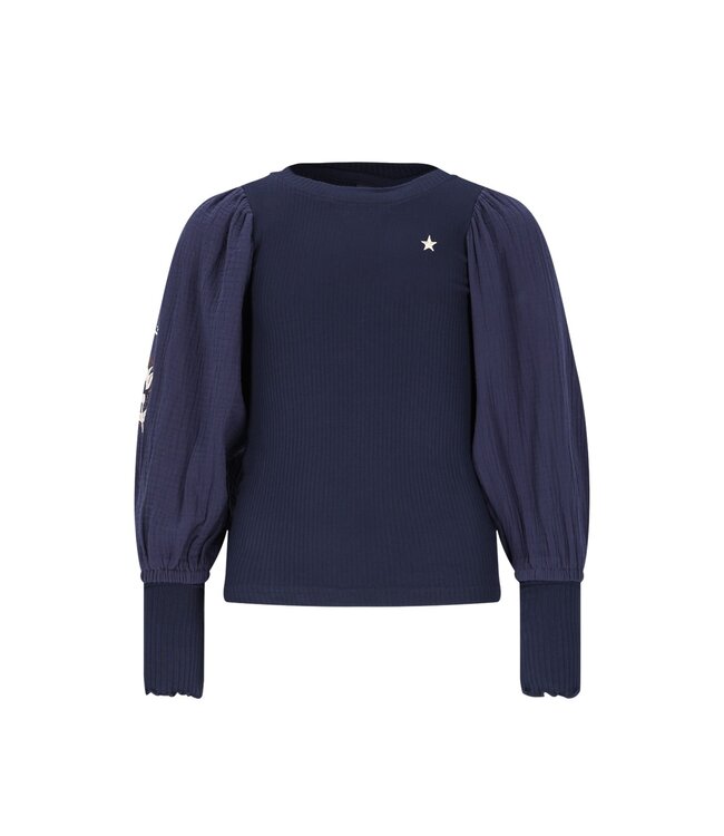 Like Flo winter top meisjes - navy blauw - Eloise - rib - ballonmouwen