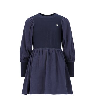 Like Flo winter jurk meisjes - navy blauw - Maya - geweven - ballonmouwen - rib