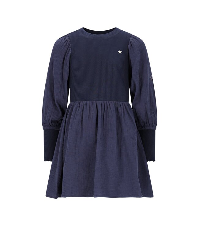 Like Flo winter jurk meisjes - navy blauw - Maya - geweven - ballonmouwen - rib