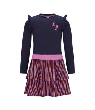 B.Nosy winter jurk meisjes - navy blauw - Daphne - 2 laagjes met print rok