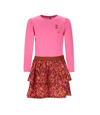 B.Nosy winter jurk meisjes - roze - Daphne - 2 laagjes met print rok