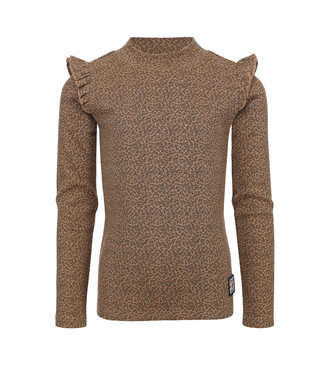 LOOXS Little winter t-shirt meisjes - bruin - mini luipaard/rib/longsleeve