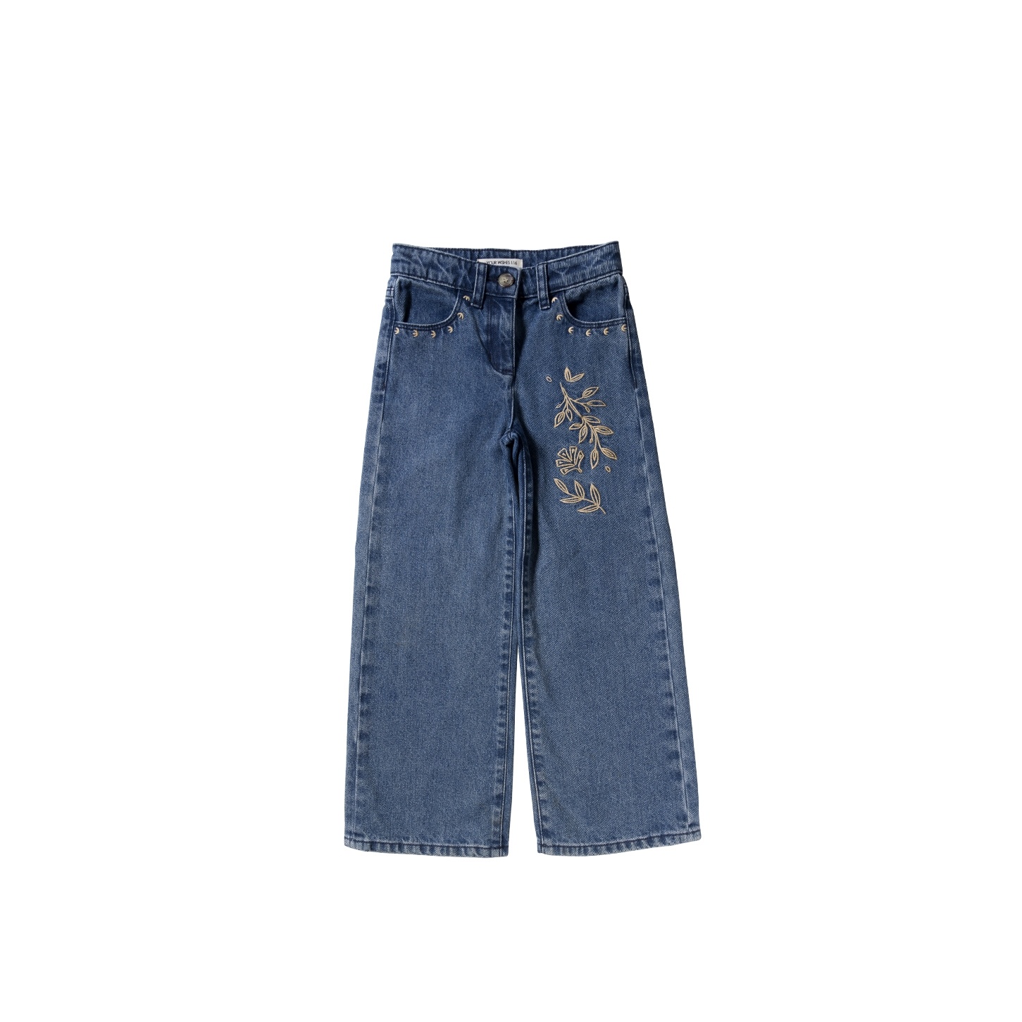 Your wishes winter jeansbroek meisjes - blauw - wide leg fit, bloem afbeelding