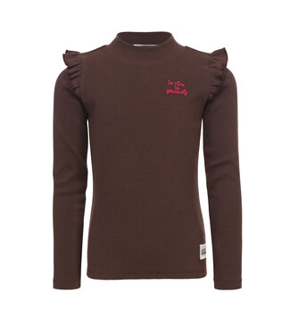 LOOXS Little winter t-shirt meisjes - donker bruin - rib/longsleeve