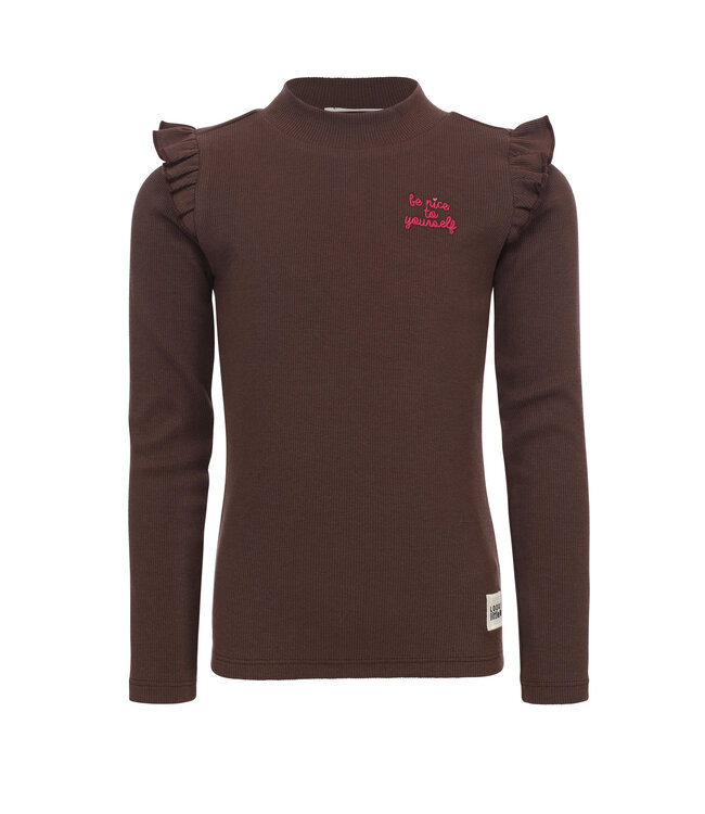 LOOXS Little winter t-shirt meisjes - donker bruin - rib/longsleeve