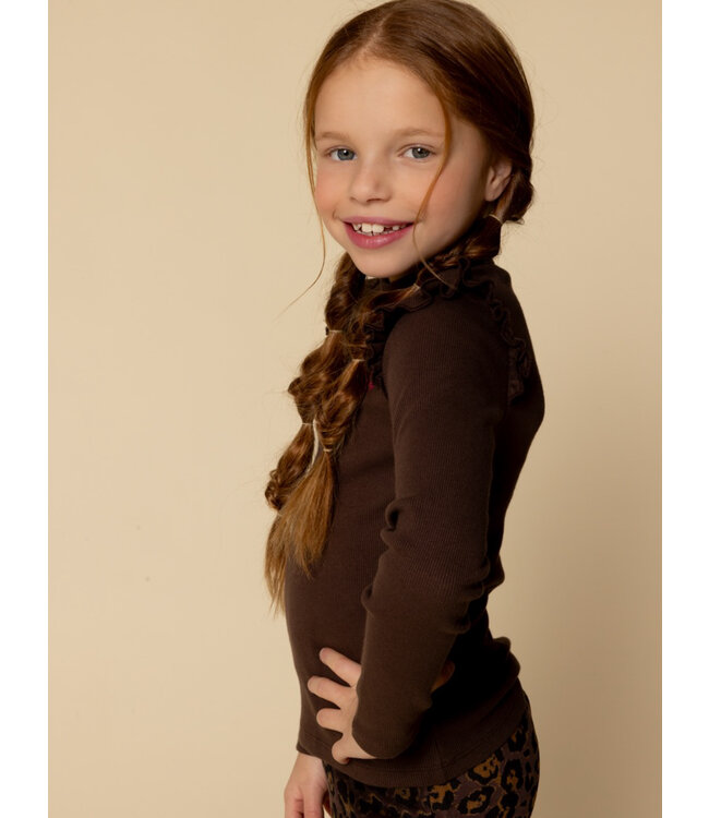 LOOXS Little winter t-shirt meisjes - donker bruin - rib/longsleeve