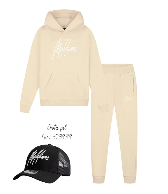 Malelions winter tracksuit jongens - beige wit - Essentials + GRATIS PET!
