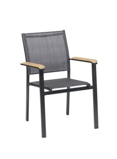 Exotan Memphis armchair aluminium anthracite & Mix grey textilene, teak FSC armrest