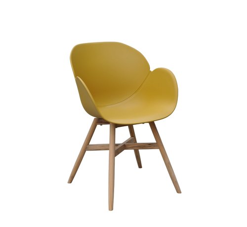 Exotan Tulip dining armchair, ocher yellow durable PP seat with teak FSC100% legs