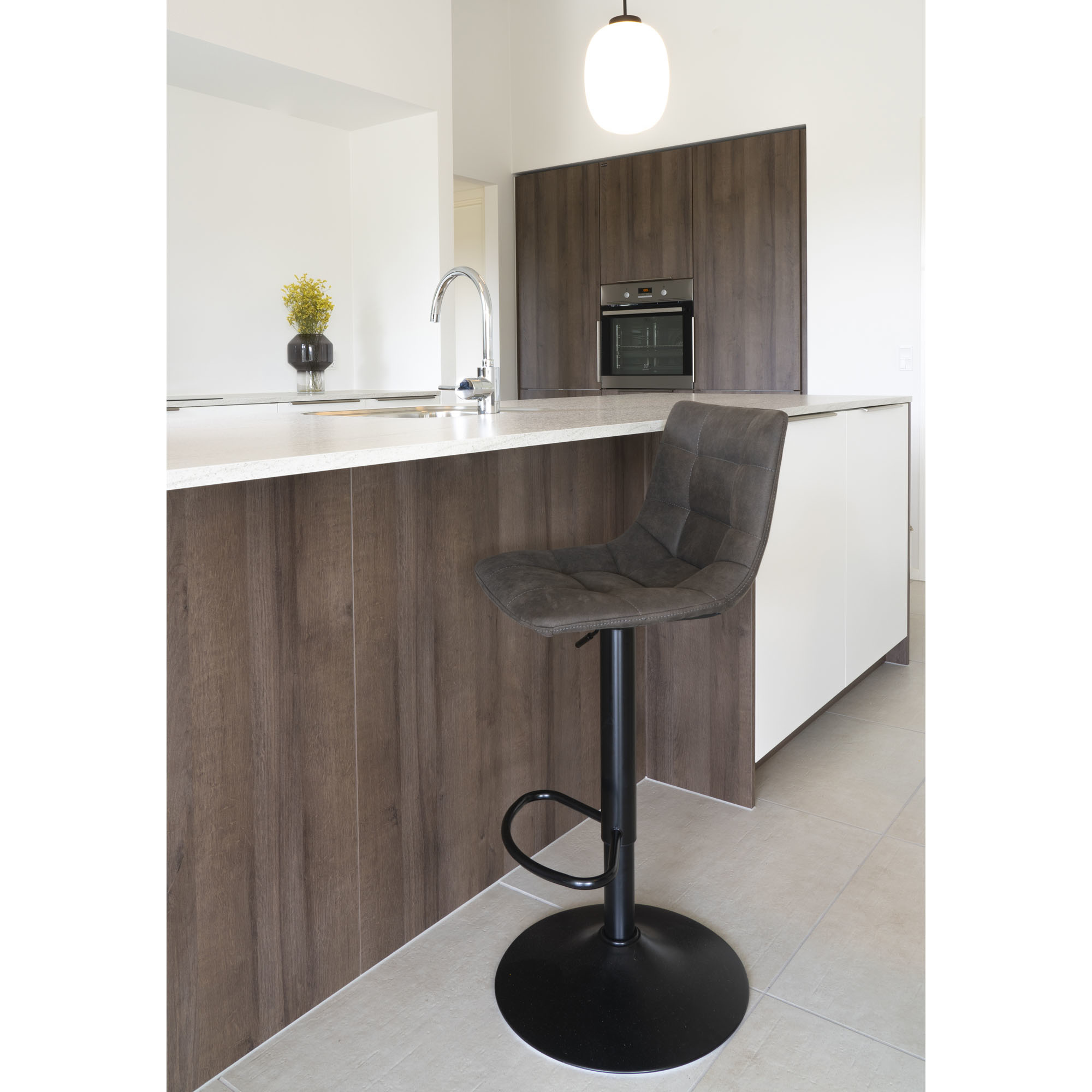 Middelfart Bar Chair - Barstoel in donkergrijs met zwarte poot - set van 2