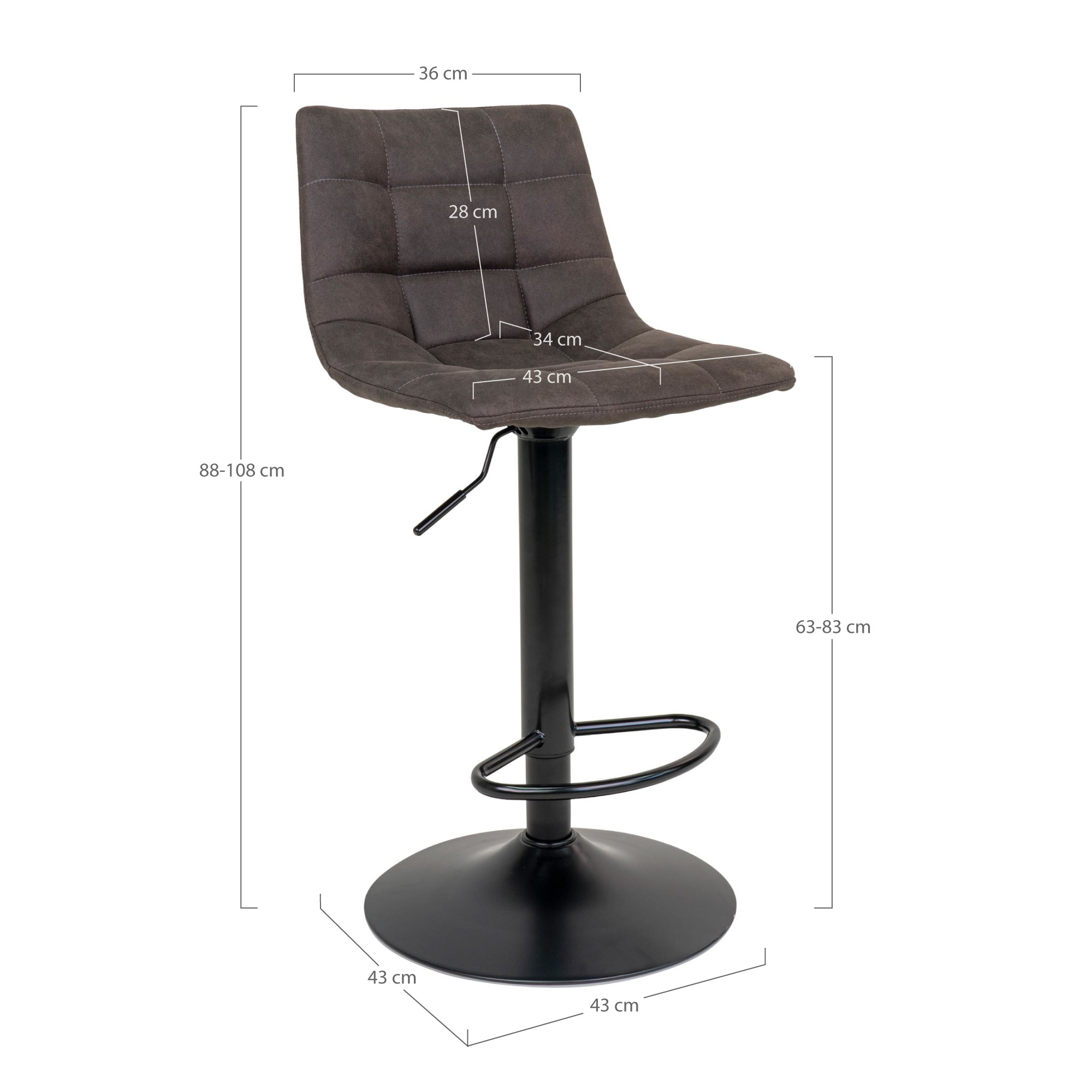 Middelfart Bar Chair - Barstoel in donkergrijs met zwarte poot - set van 2