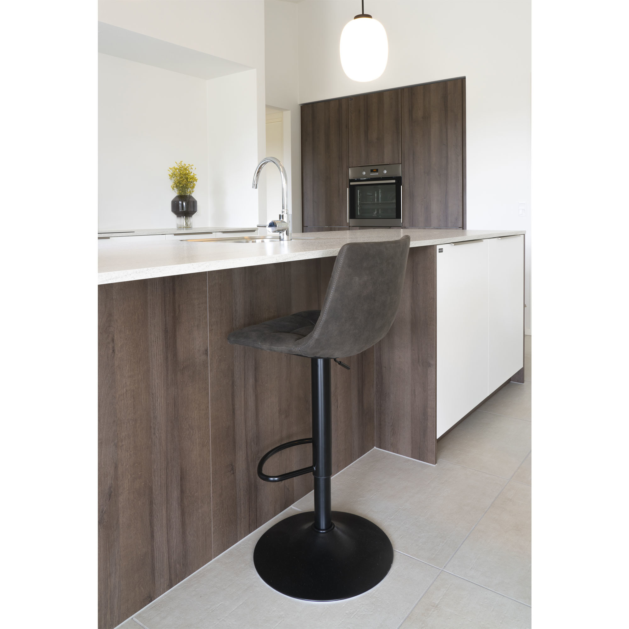 Middelfart Bar Chair - Barstoel in donkergrijs met zwarte poot - set van 2