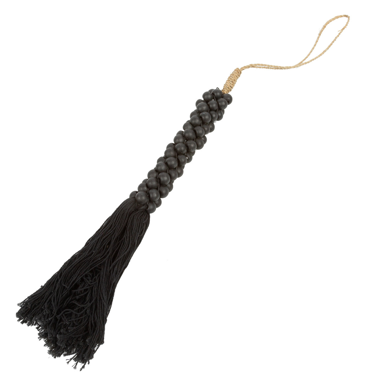 De Wooden Beads met Katoen Hangdecoratie - Zwart