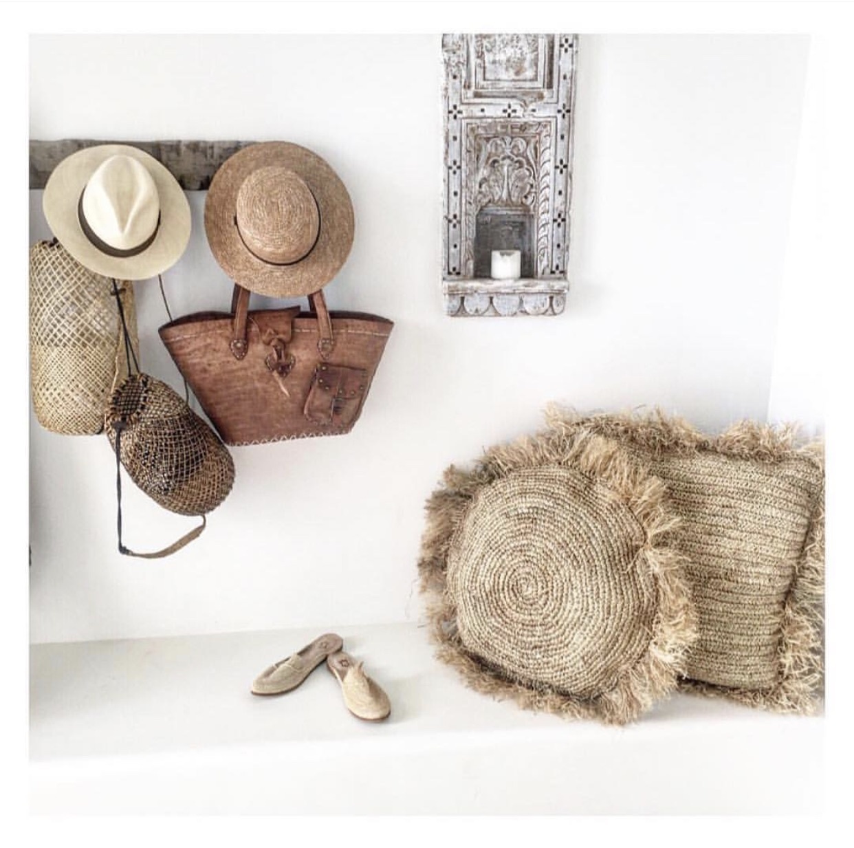 De Raffia Kussenhoes - Rond - Naturel - M