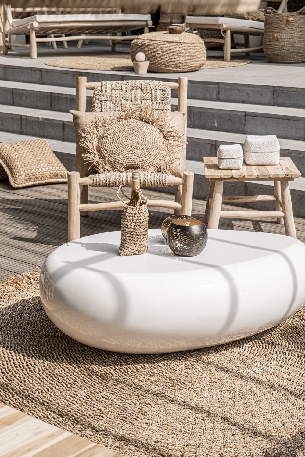 De Raffia Kussenhoes - Rond - Naturel - M