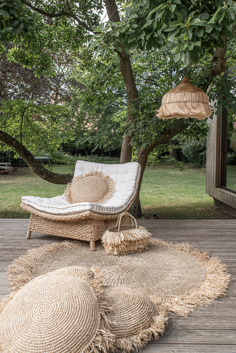De Raffia Kussenhoes - Rond - Naturel - M