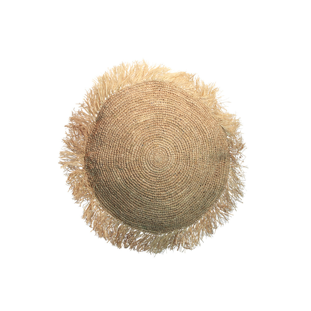 De Raffia Kussenhoes - Rond - Naturel - M