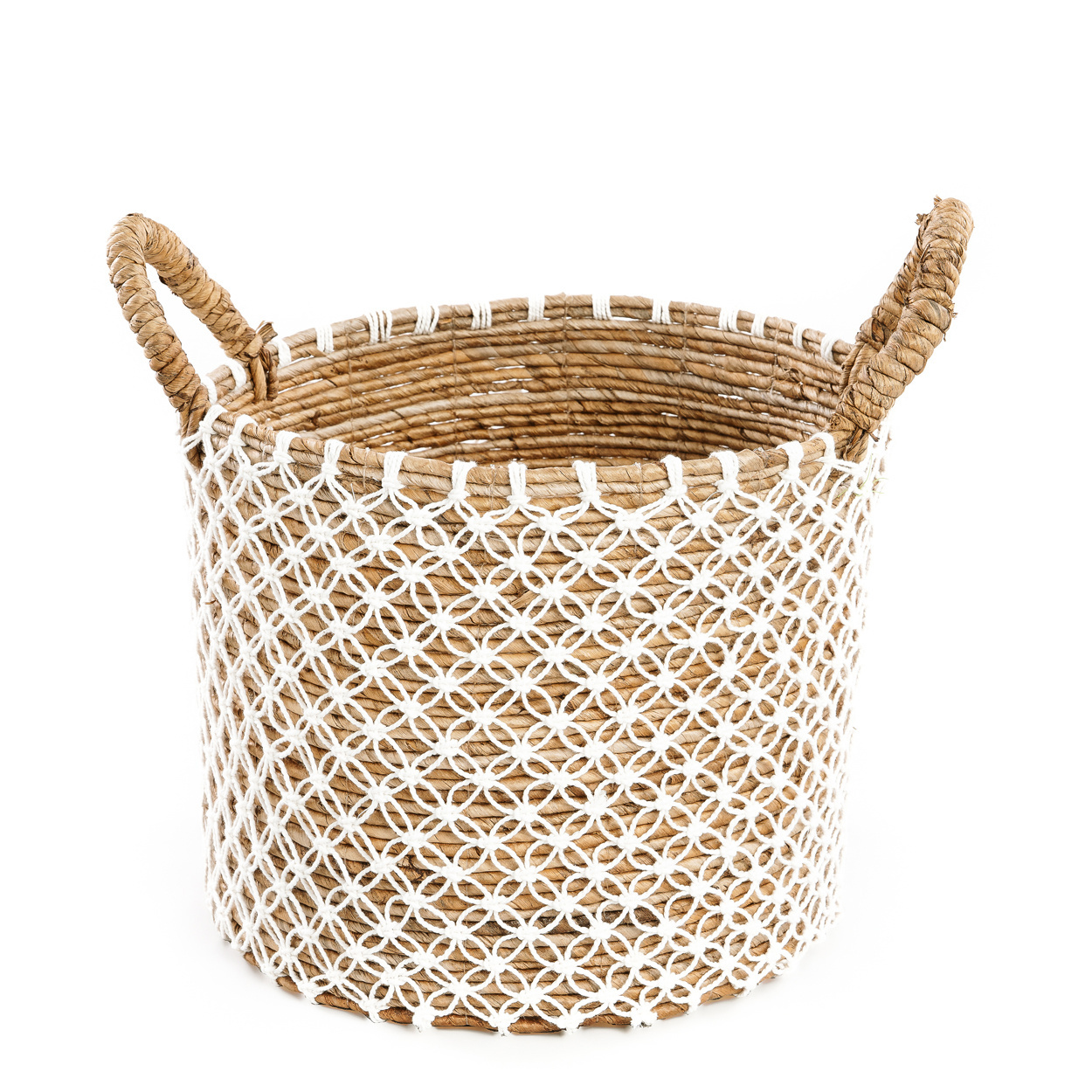 De Cross Stitched Macramé Mand - Naturel Wit - M