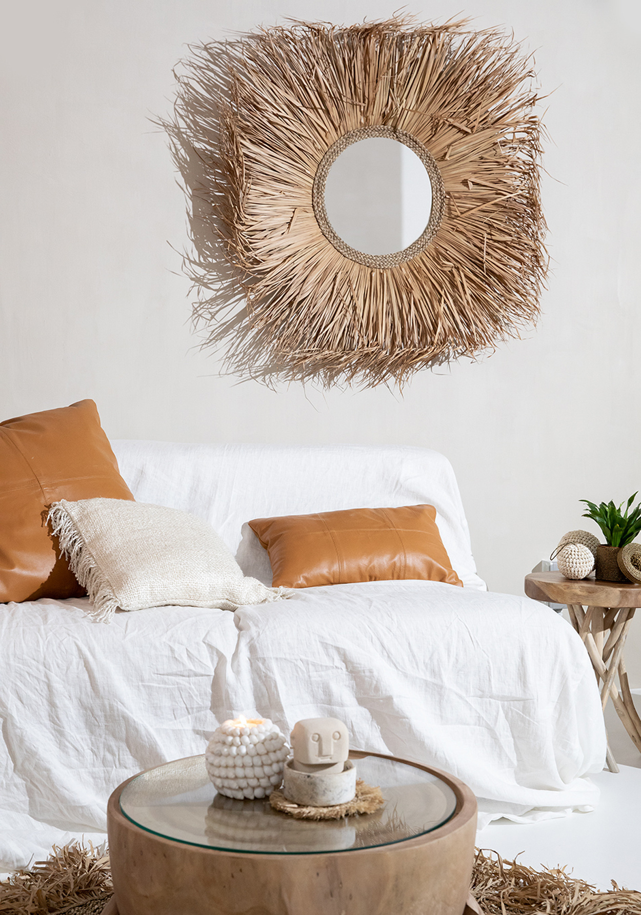 De Fringe Raffia Onderzetter - Naturel