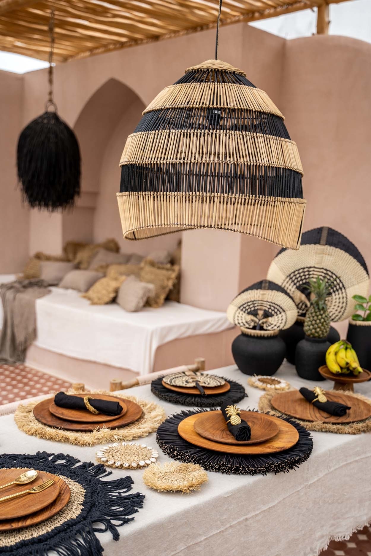 De Striped Hanglamp - Naturel Zwart - L