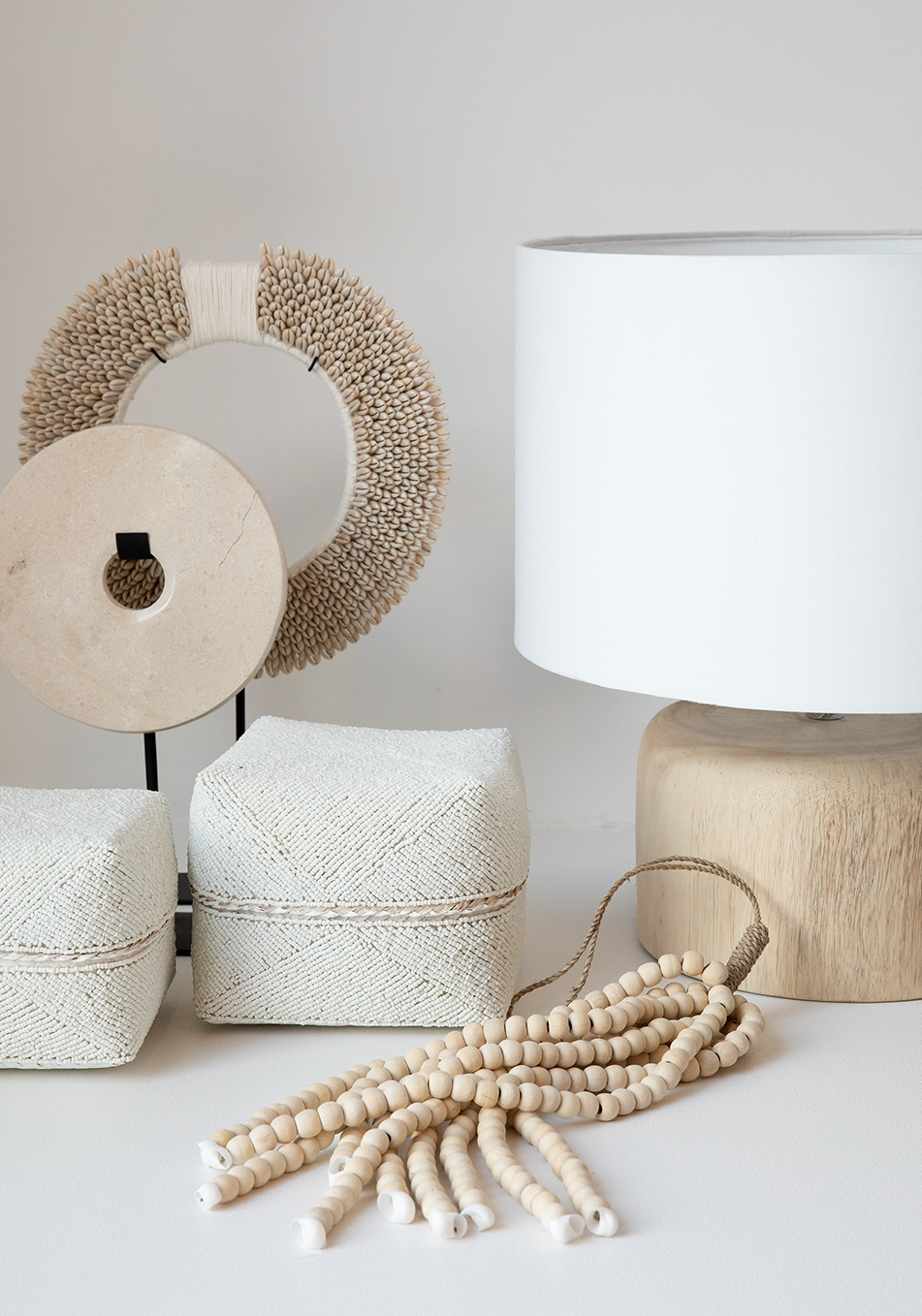 De Teak Wood Tafellamp - Naturel Wit