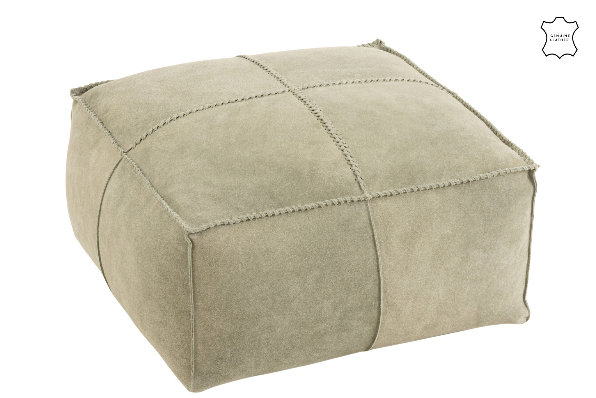 POUF CROSS LOW LEATHER GREEN