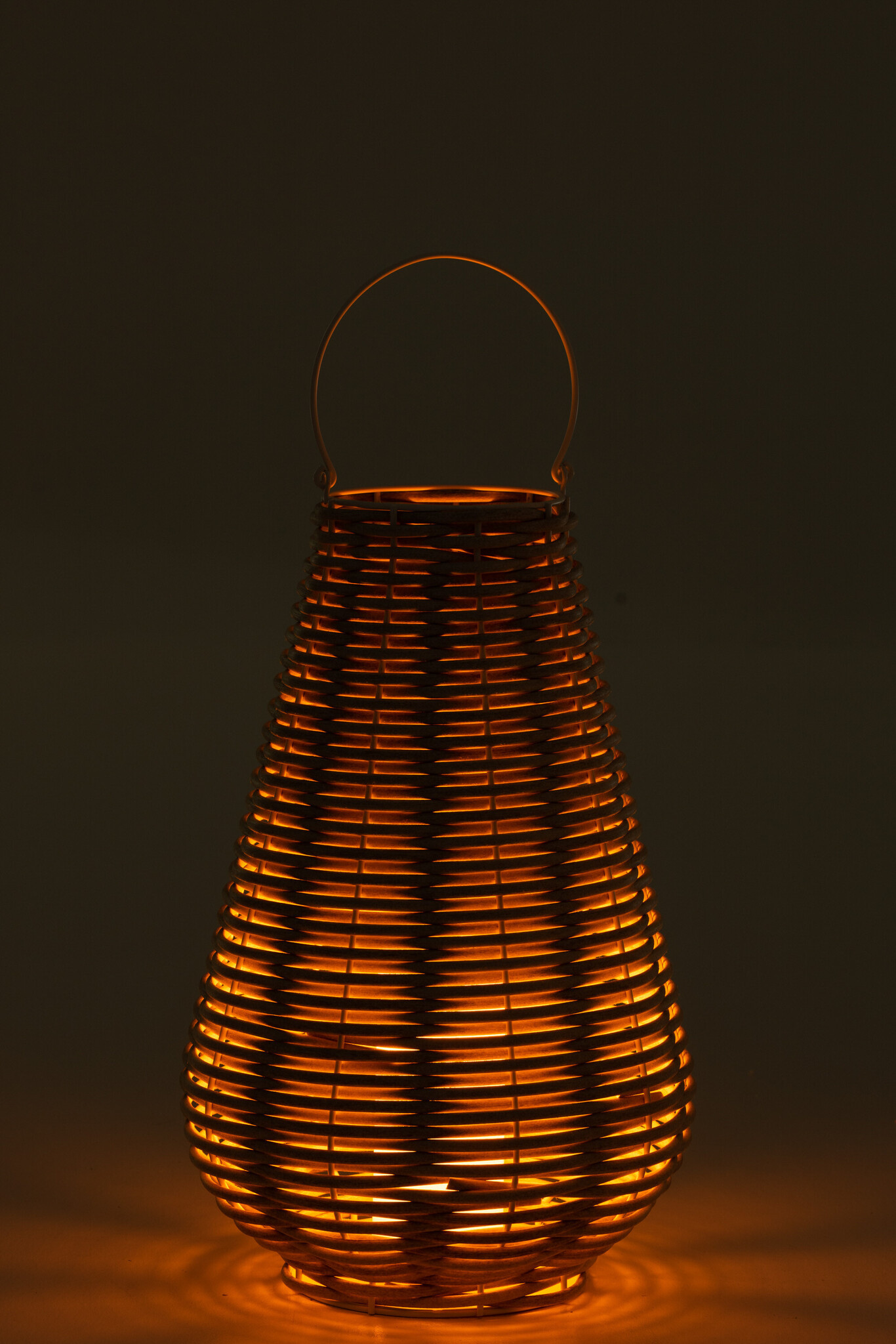 LANTERN WOVEN LED PLASTIC WH L