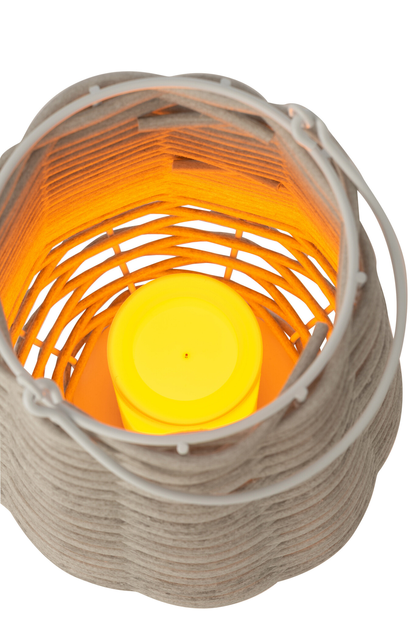 LANTERN WOVEN LED PLASTIC WH L