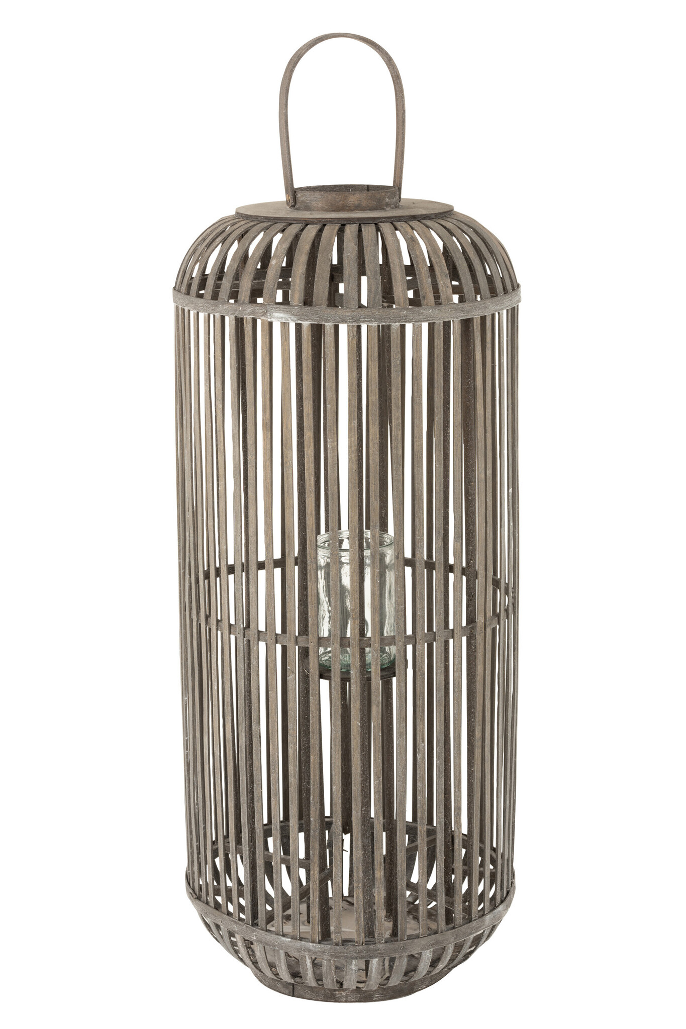 LANTERN CYLINDER WOOD GREY L