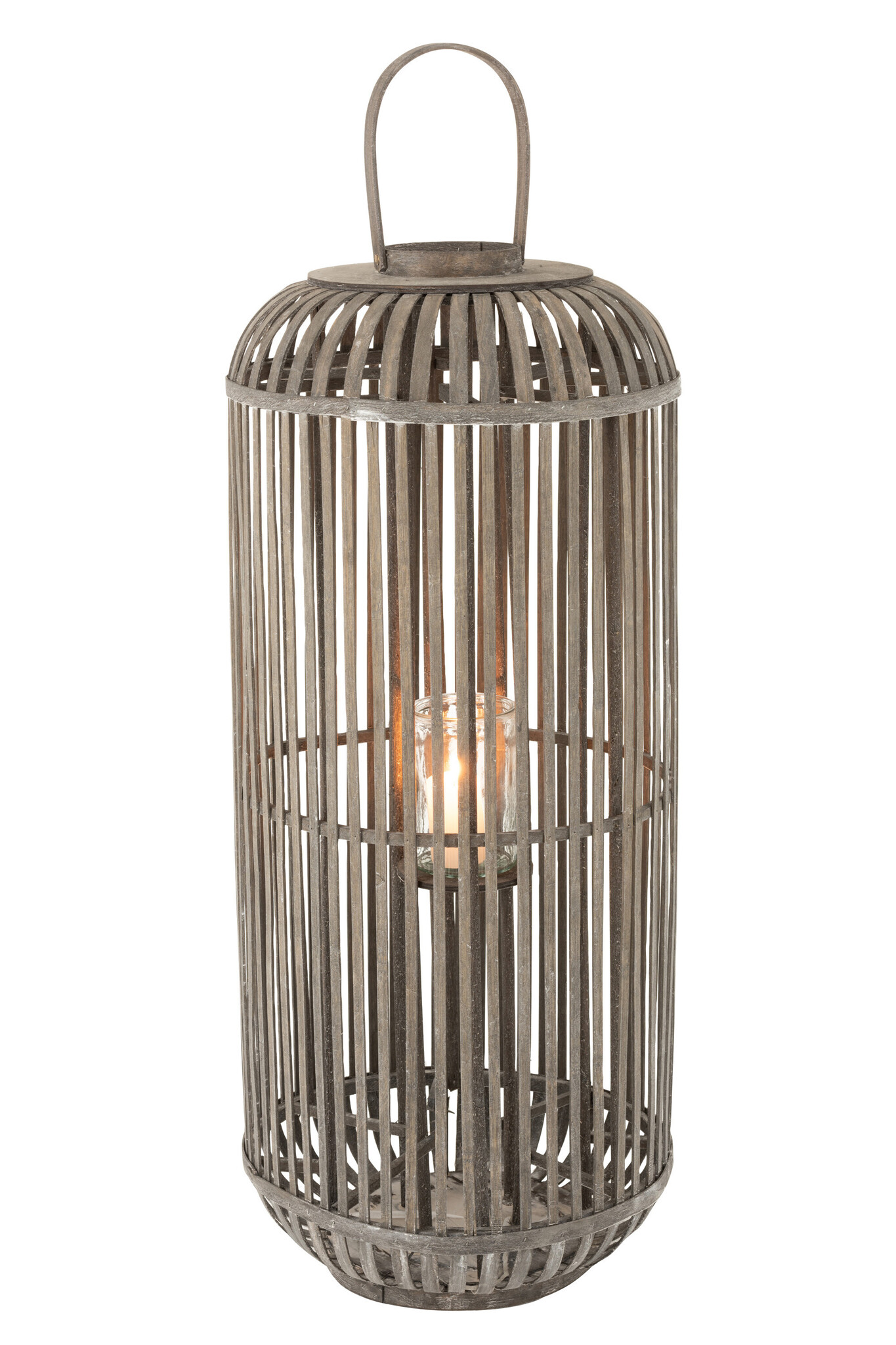 LANTERN CYLINDER WOOD GREY L
