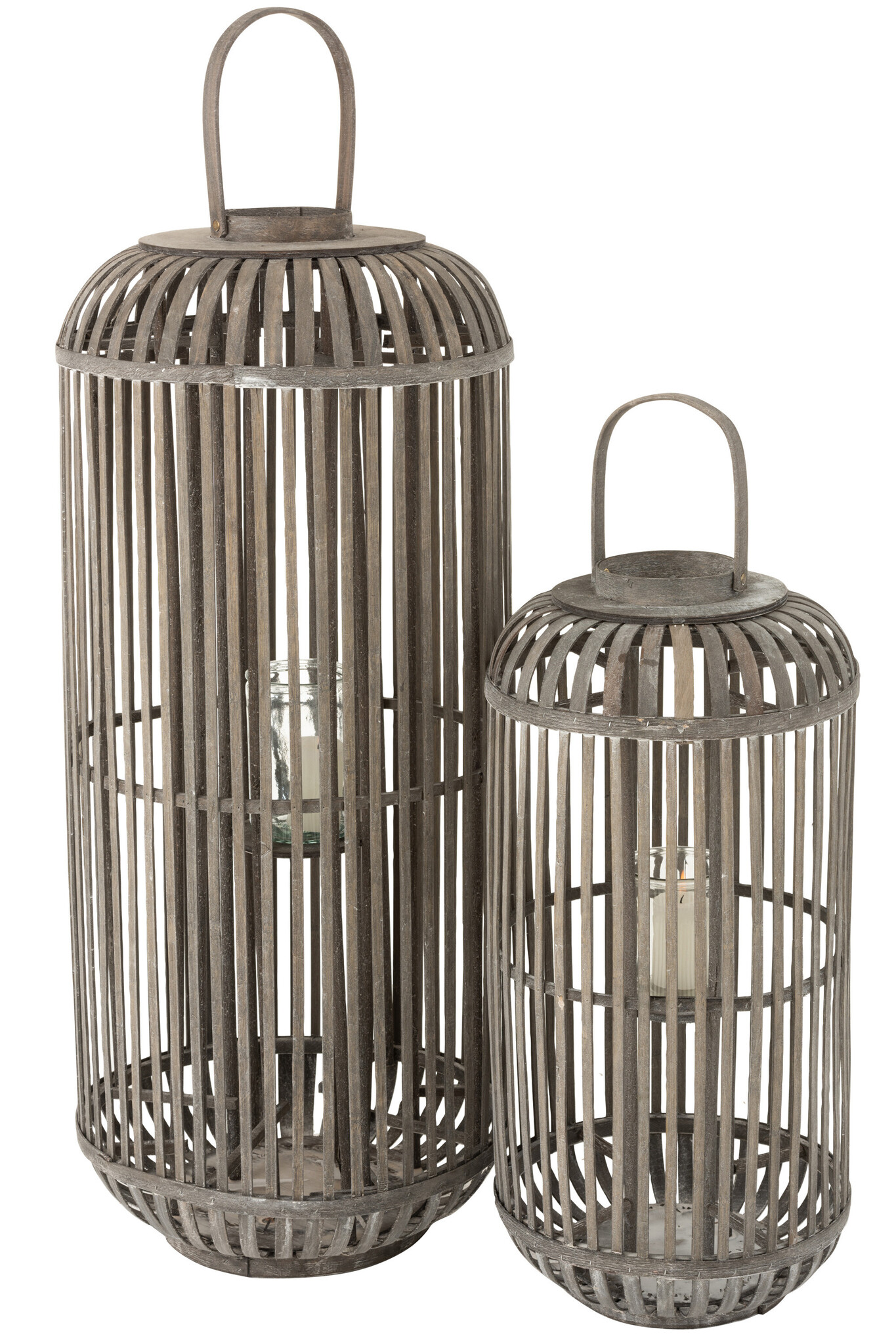 LANTERN CYLINDER WOOD GREY L