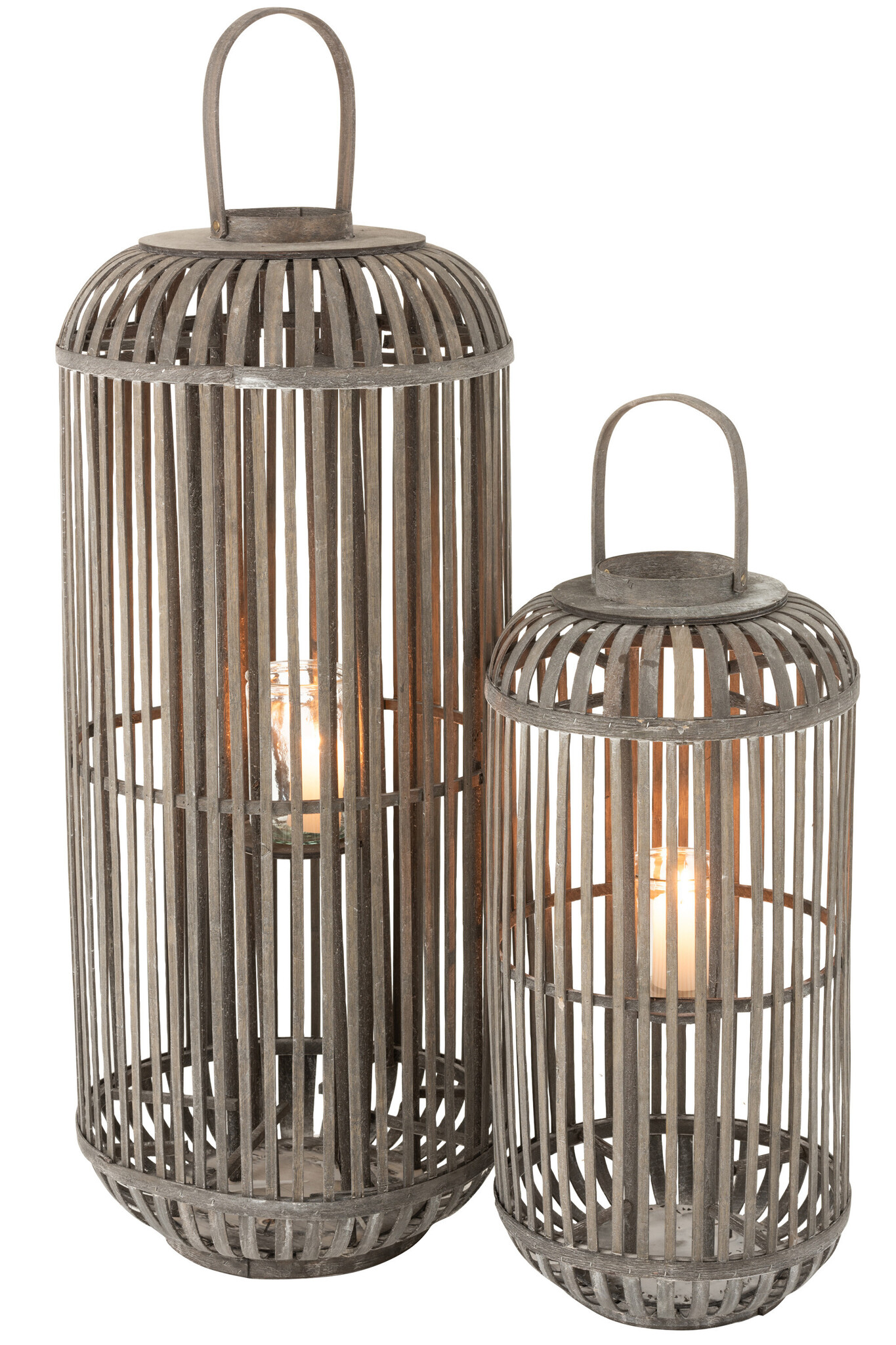 LANTERN CYLINDER WOOD GREY L