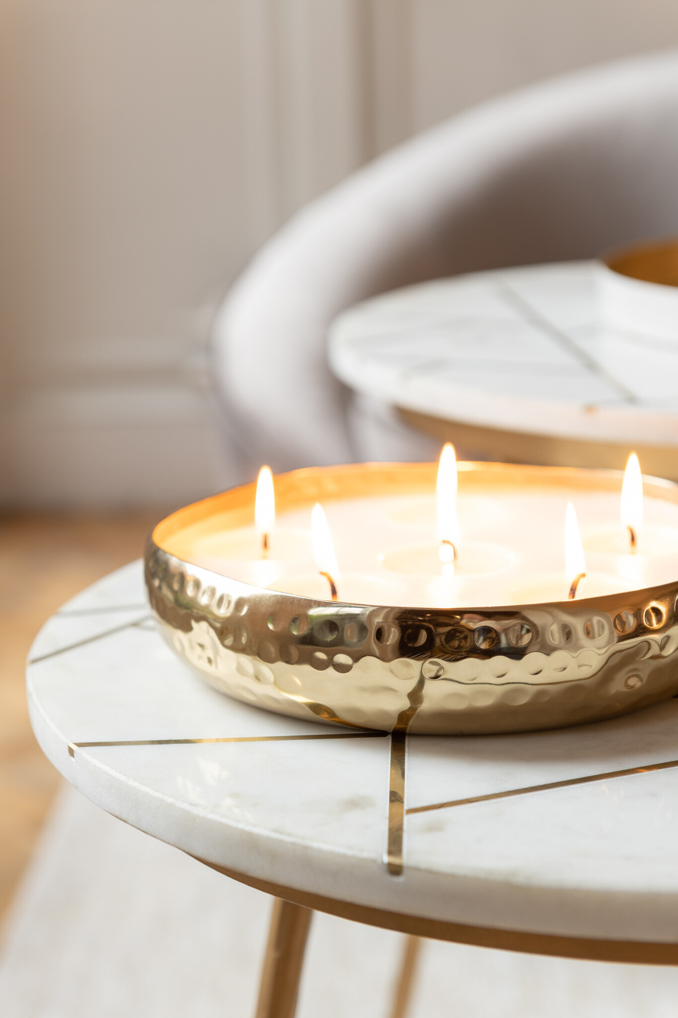S/2 SIDETABLE MARBLE/IR GD/WH