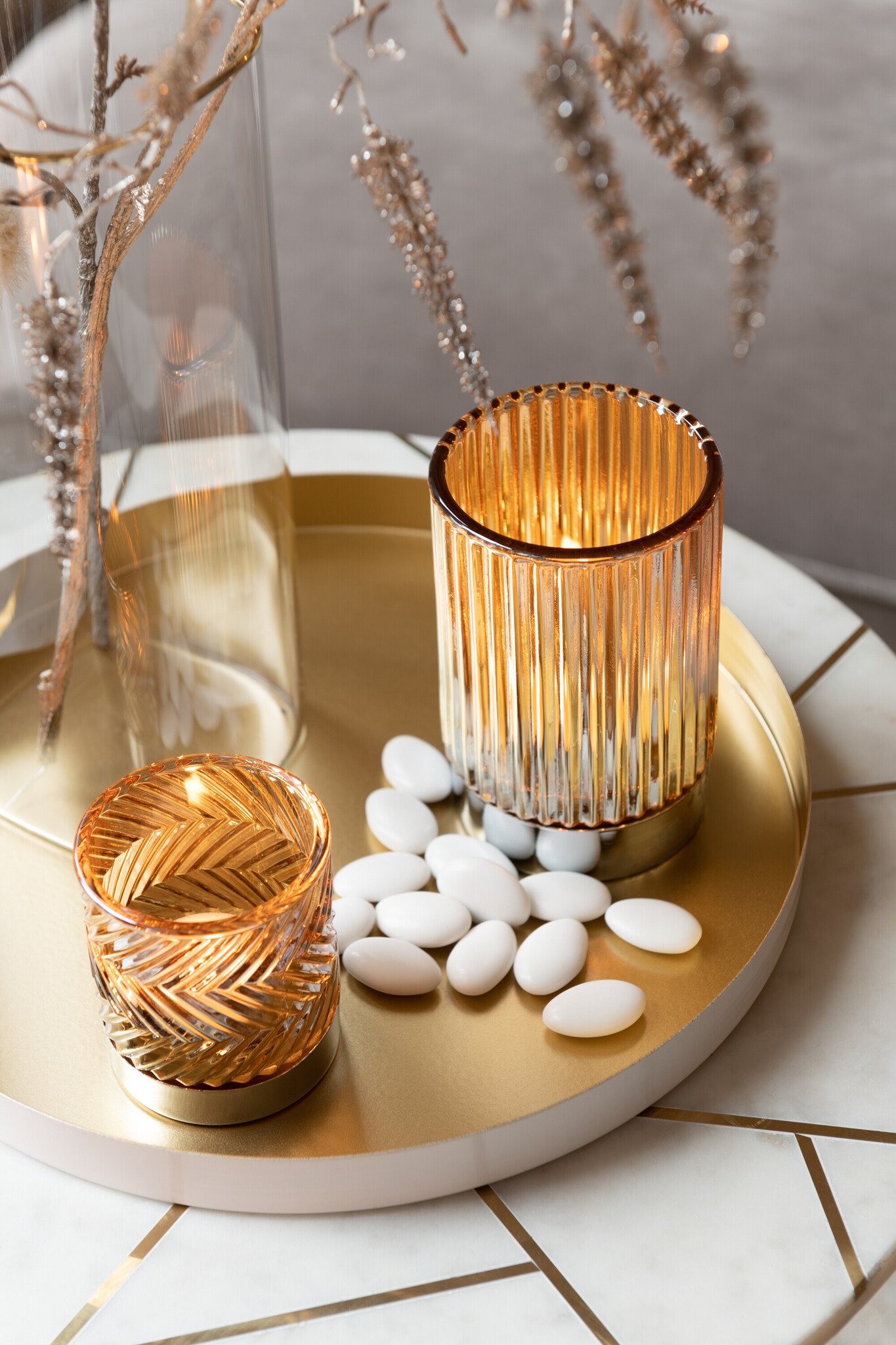 S/2 SIDETABLE MARBLE/IR GD/WH