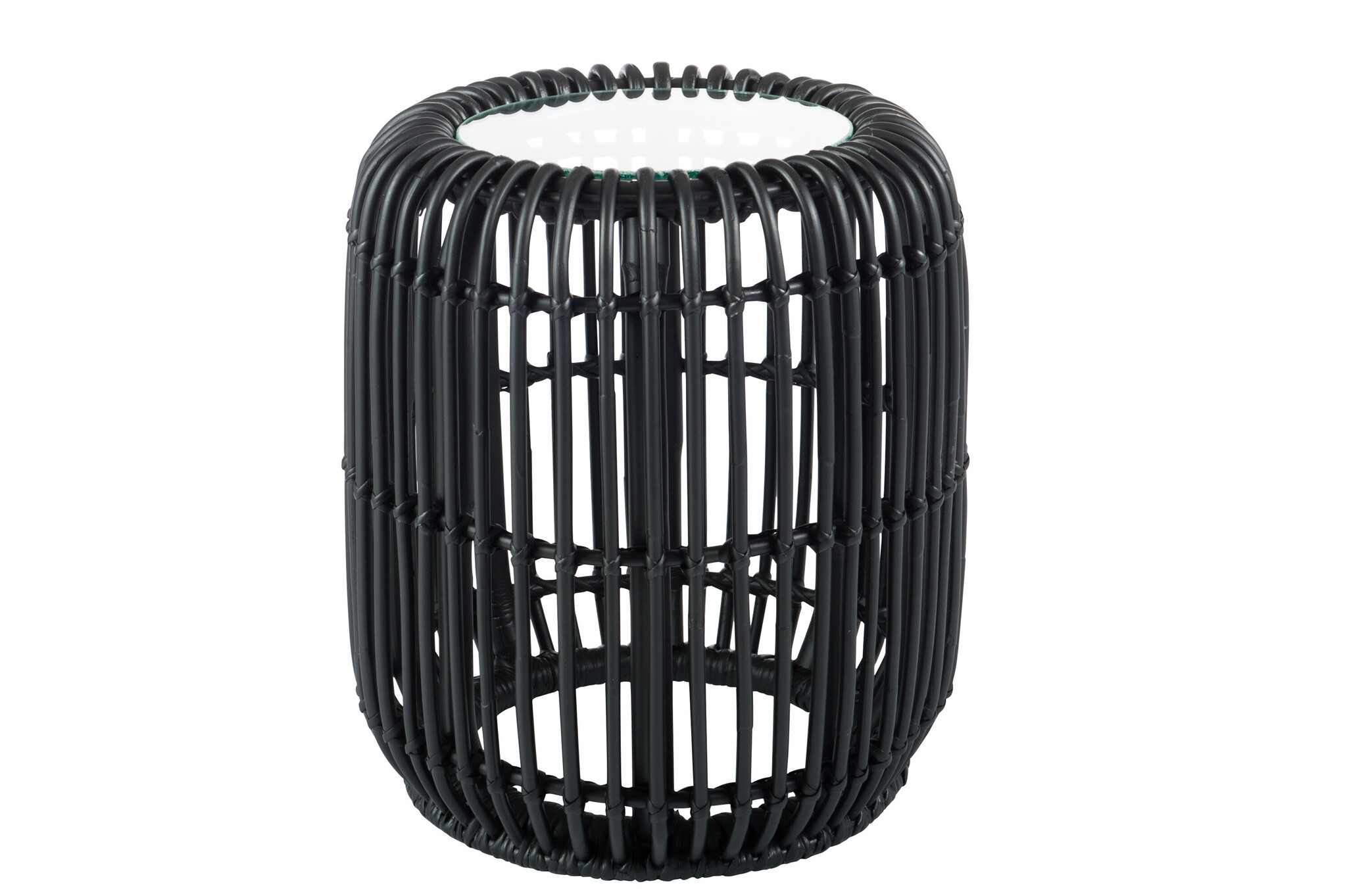 SIDETABLE RND RAT/GLAS MAT BL